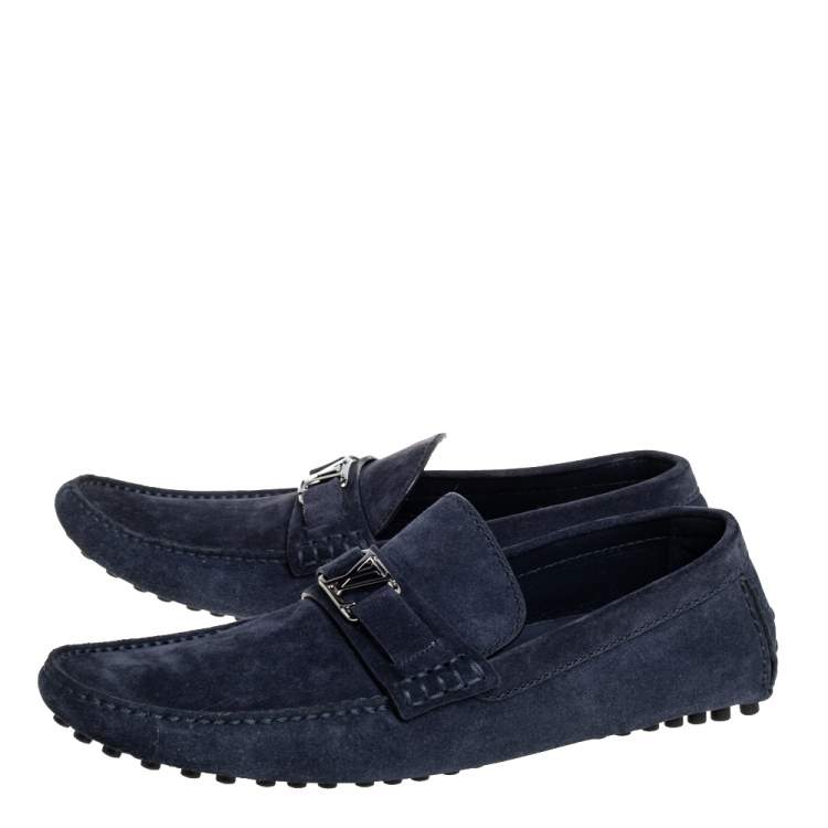 Pre Owned Louis Vuitton Navy Blue Suede Hockenheim Slip On Loafers Size 43.5