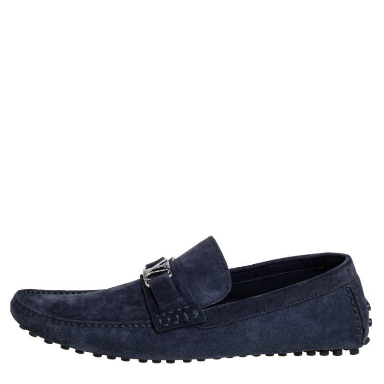 Pre Owned Louis Vuitton Navy Blue Suede Hockenheim Slip On Loafers Size 43.5