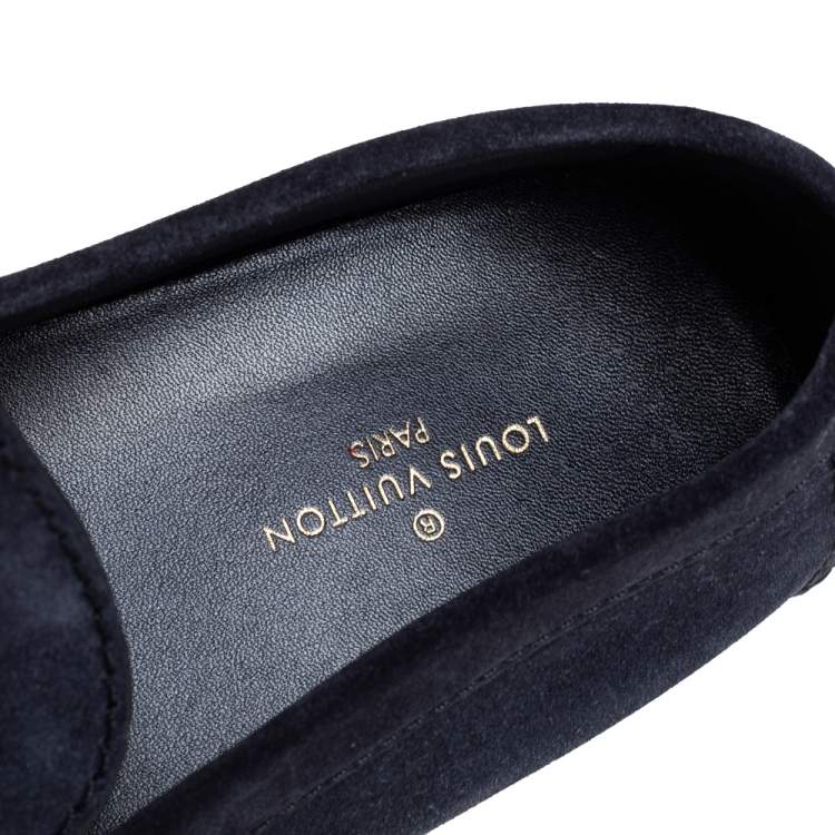 Pre Owned Louis Vuitton Navy Blue Suede Hockenheim Slip On Loafers Size 43.5