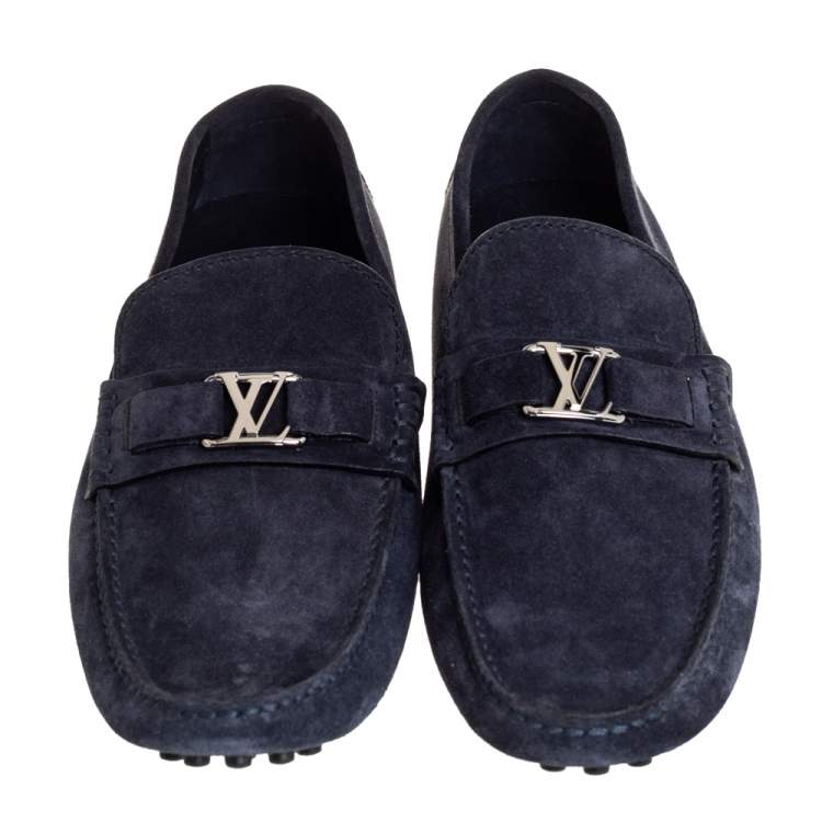 Pre Owned Louis Vuitton Navy Blue Suede Hockenheim Slip On Loafers Size 43.5