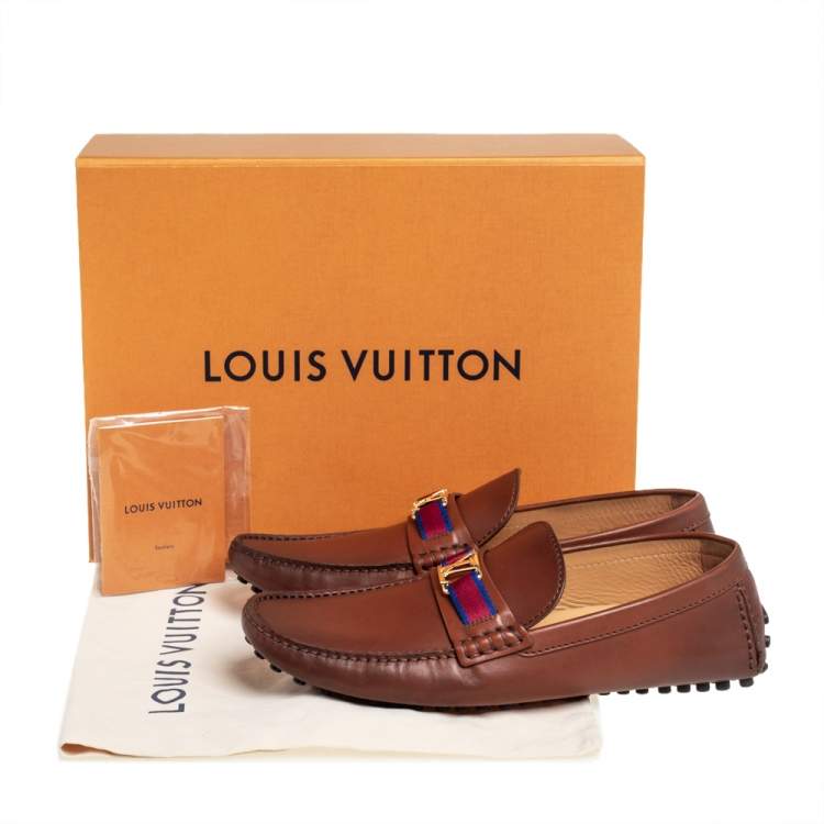 Pre Owned Louis Vuitton Brown Leather Hockenheim Slip On Loafers Size 43.5