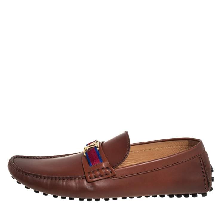 Pre Owned Louis Vuitton Brown Leather Hockenheim Slip On Loafers Size 43.5