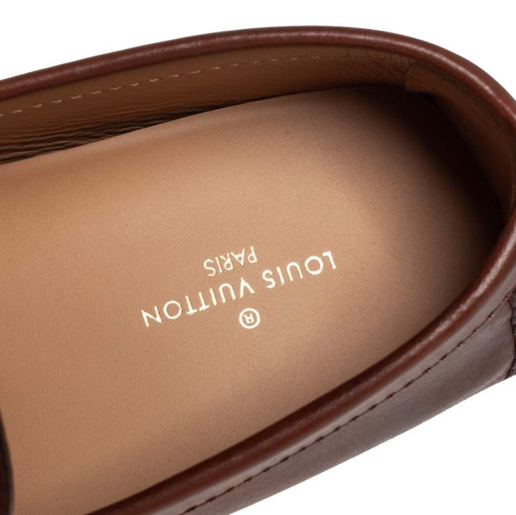 Pre Owned Louis Vuitton Brown Leather Hockenheim Slip On Loafers Size 43.5