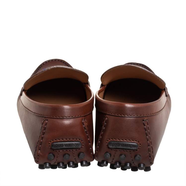 Pre Owned Louis Vuitton Brown Leather Hockenheim Slip On Loafers Size 43.5
