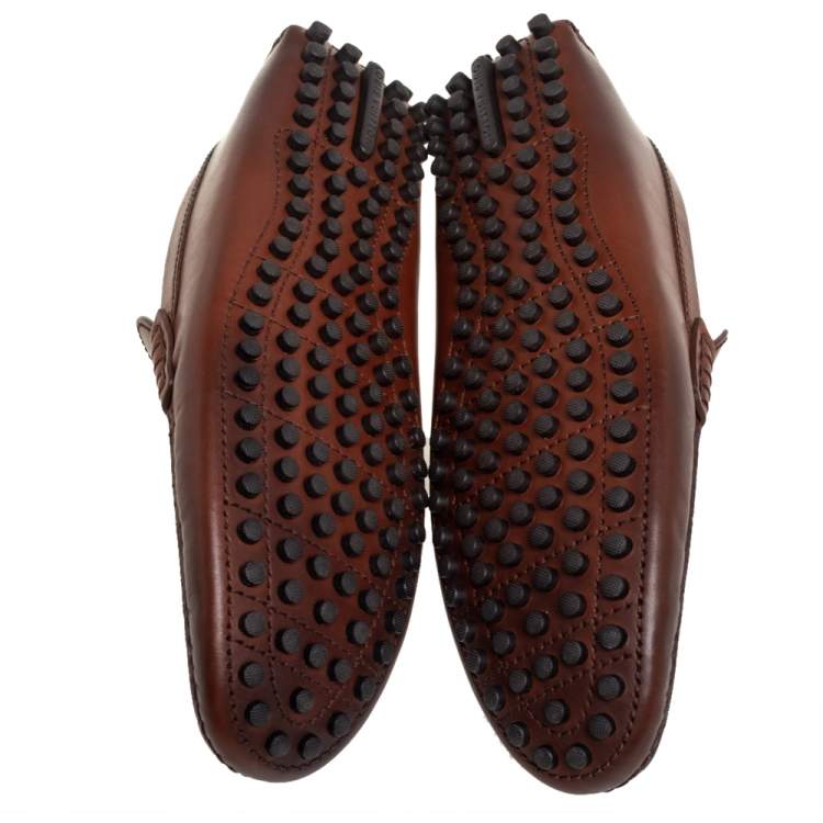 Pre Owned Louis Vuitton Brown Leather Hockenheim Slip On Loafers Size 43.5