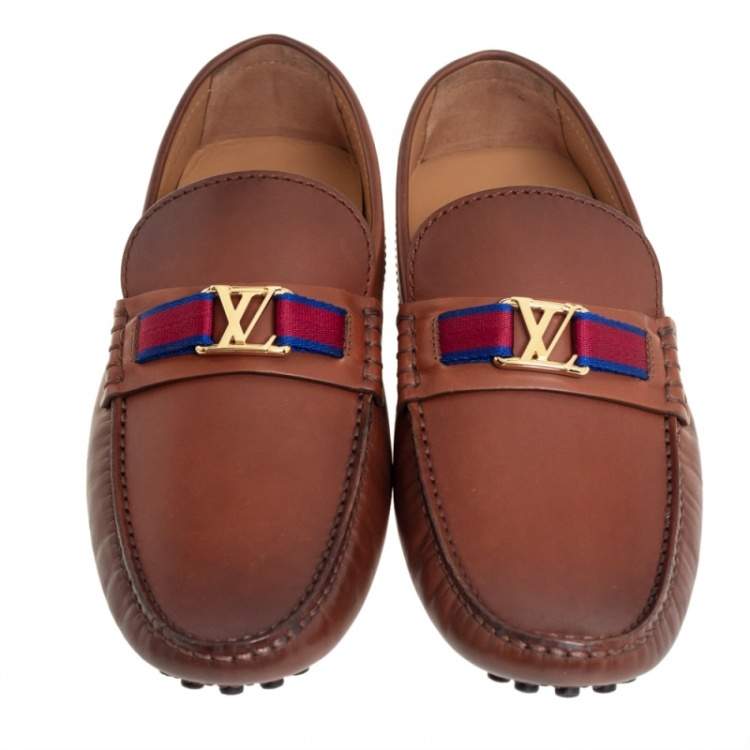 Pre Owned Louis Vuitton Brown Leather Hockenheim Slip On Loafers Size 43.5