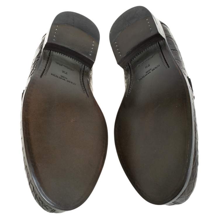 Pre Owned Louis Vuitton Green Croc Leather Hockenheim Slip On Loafers Size 41.5