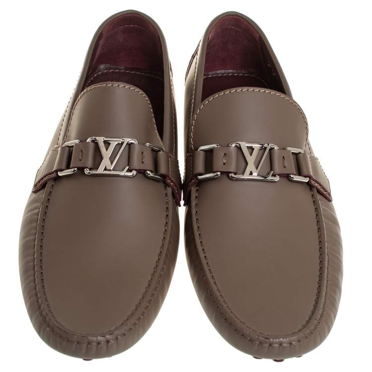 Pre Owned Louis Vuitton Brown Leather Hockenheim Slip On Loafers Size 41