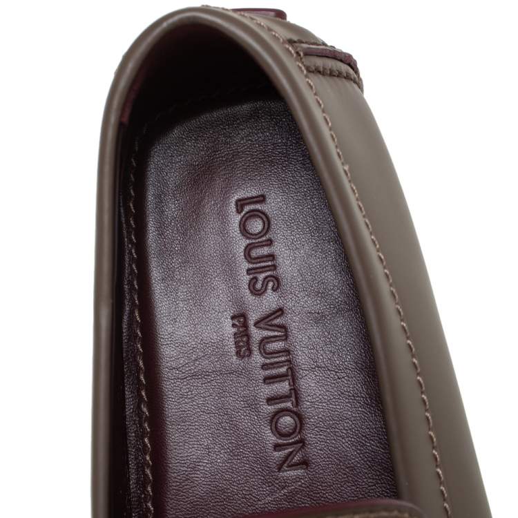 Pre Owned Louis Vuitton Brown Leather Hockenheim Slip On Loafers Size 41