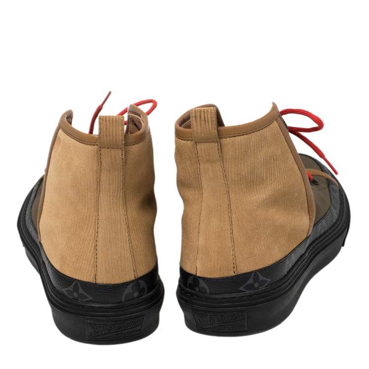 Pre Owned Louis Vuitton Multicolor Suede And Fabric Monogram Trim High Top Sneakers Size 41