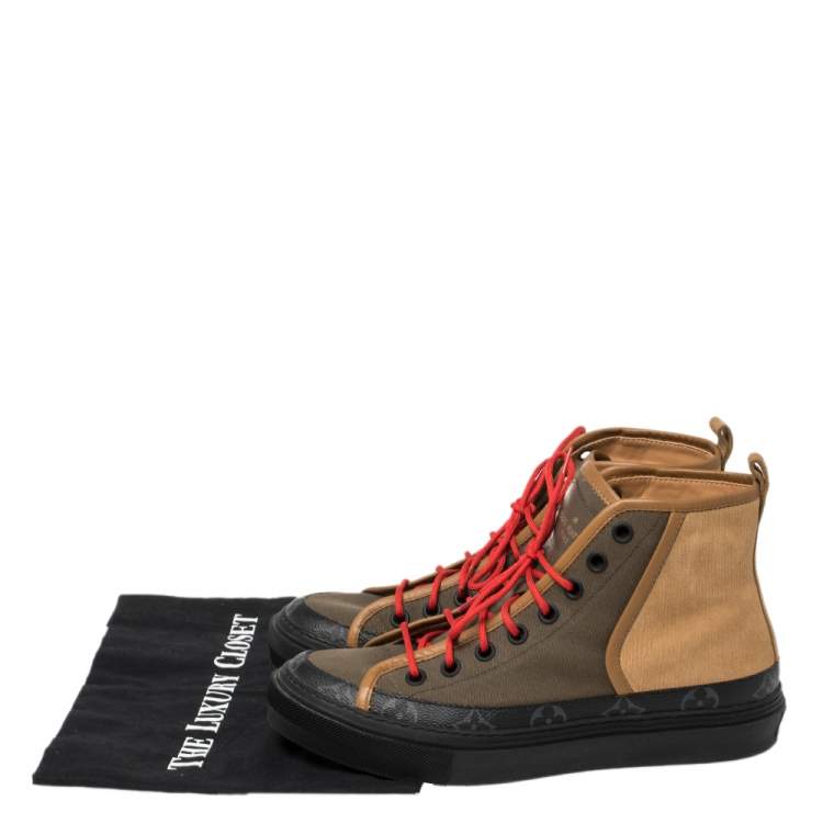 Pre Owned Louis Vuitton Multicolor Suede And Fabric Monogram Trim High Top Sneakers Size 41
