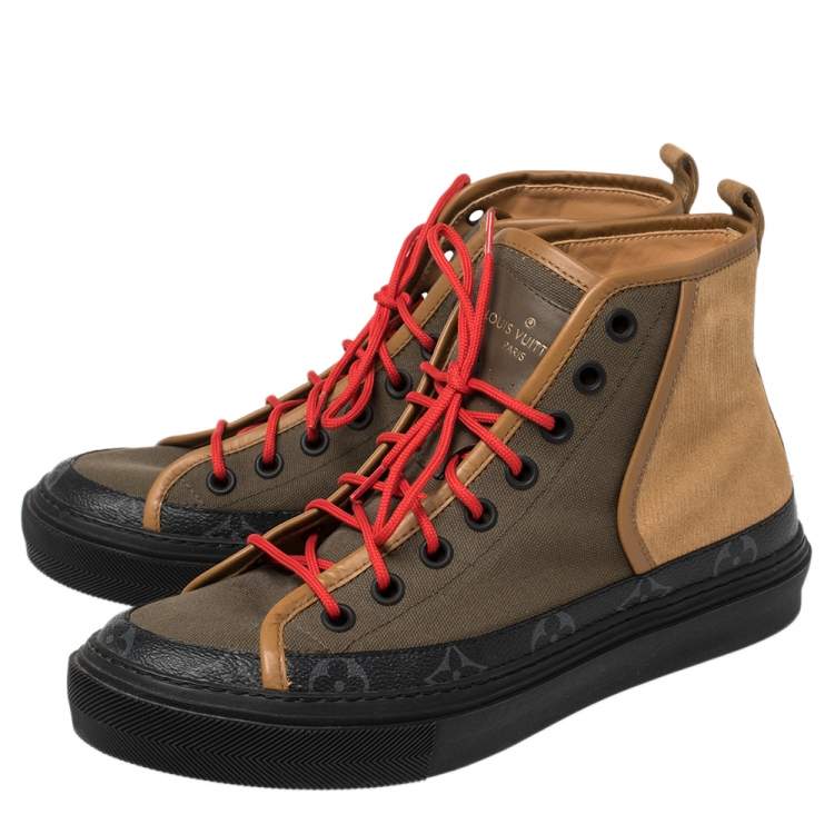 Pre Owned Louis Vuitton Multicolor Suede And Fabric Monogram Trim High Top Sneakers Size 41