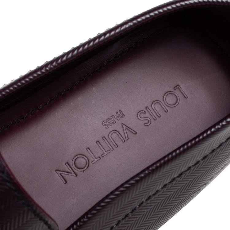Pre Owned Louis Vuitton Burgundy Patent Leather Monte Carlo Loafers Size 41.5