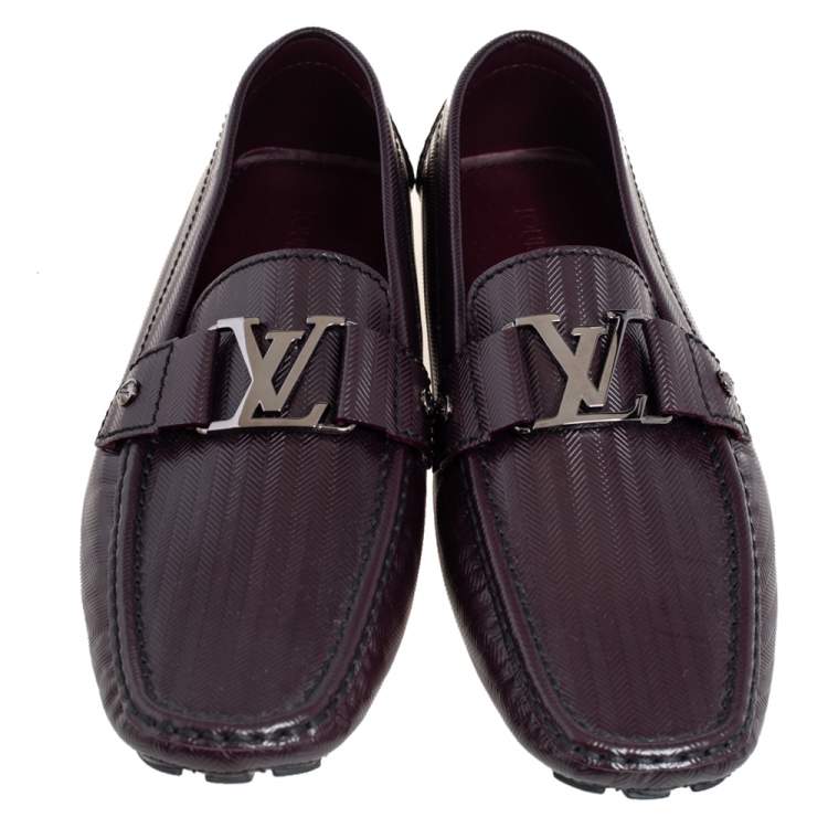 Pre Owned Louis Vuitton Burgundy Patent Leather Monte Carlo Loafers Size 41.5