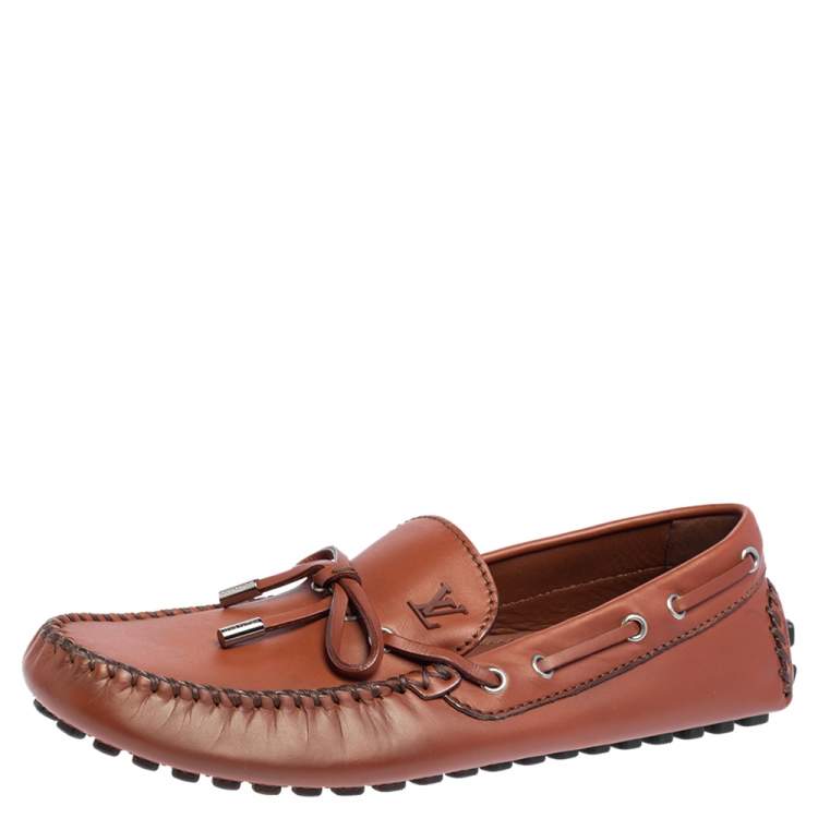 Pre Owned Louis Vuitton Brown Leather Arizona Bow Loafers Size 41.5