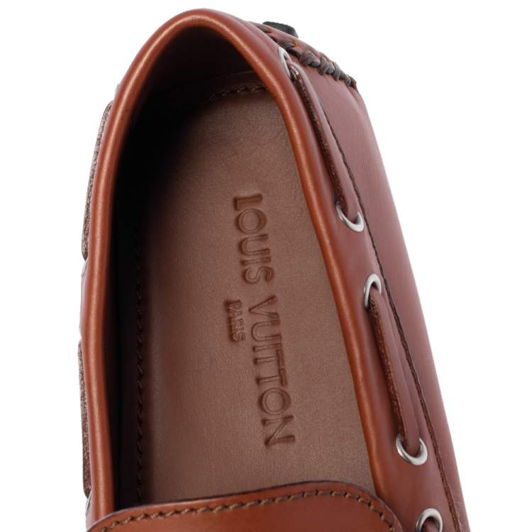 Pre Owned Louis Vuitton Brown Leather Arizona Bow Loafers Size 41.5