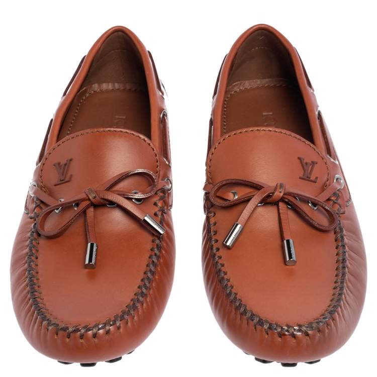Pre Owned Louis Vuitton Brown Leather Arizona Bow Loafers Size 41.5