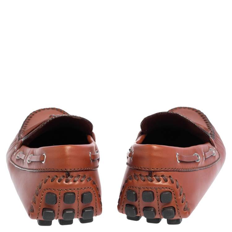 Pre Owned Louis Vuitton Brown Leather Arizona Bow Loafers Size 41.5