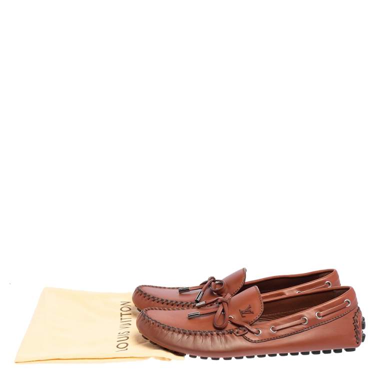 Pre Owned Louis Vuitton Brown Leather Arizona Bow Loafers Size 41.5