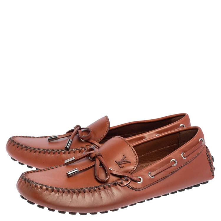Pre Owned Louis Vuitton Brown Leather Arizona Bow Loafers Size 41.5