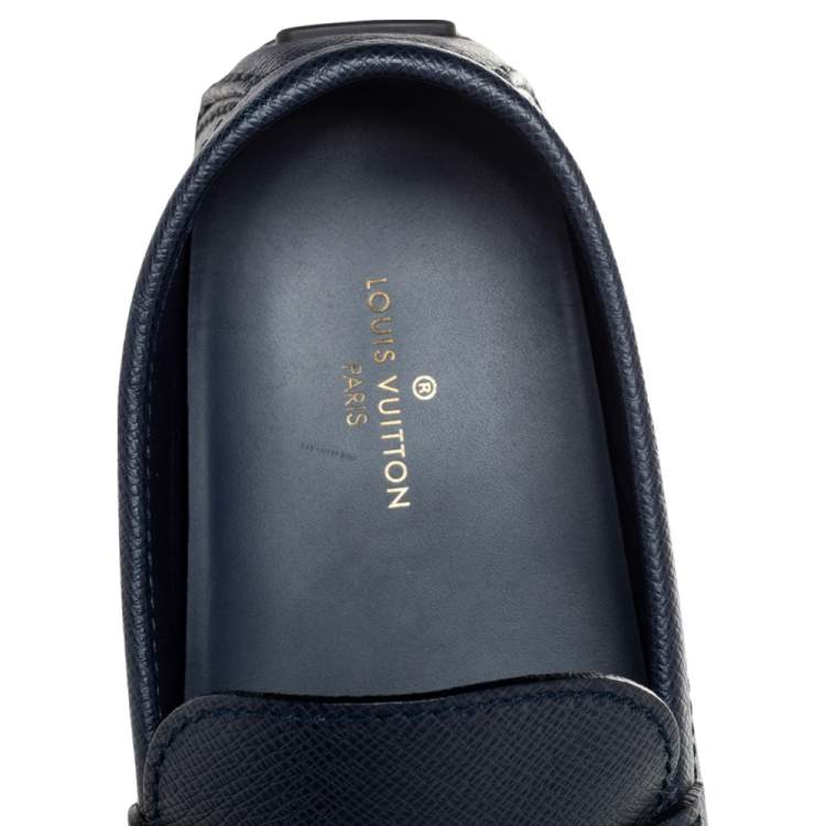 Pre Owned Louis Vuitton Navy Blue Leather Hockenheim Slip On Loafers Size 42