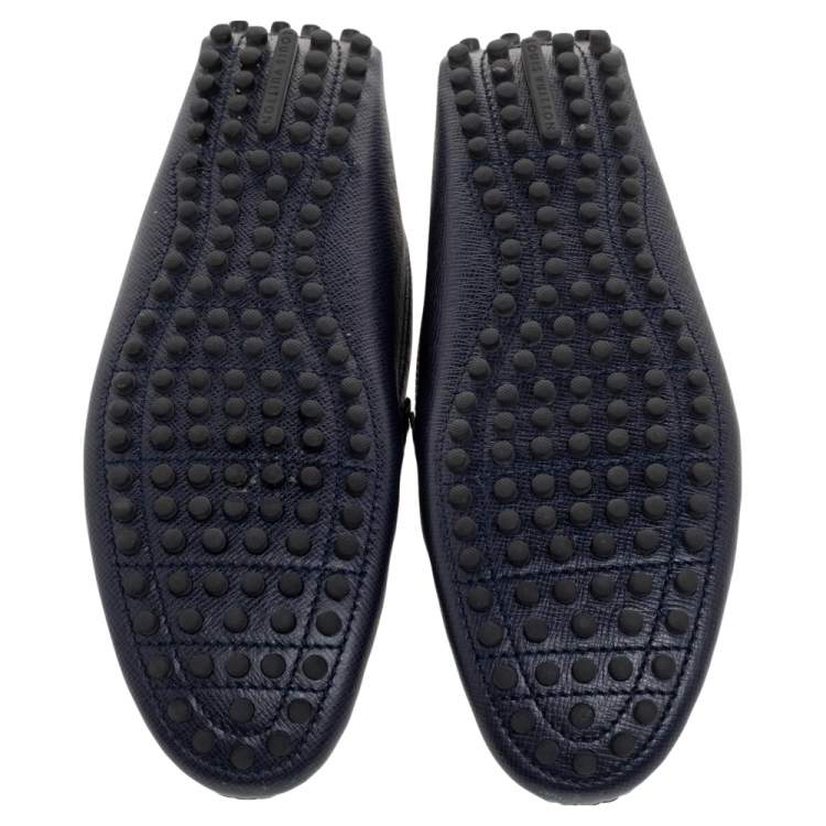 Pre Owned Louis Vuitton Navy Blue Leather Hockenheim Slip On Loafers Size 42