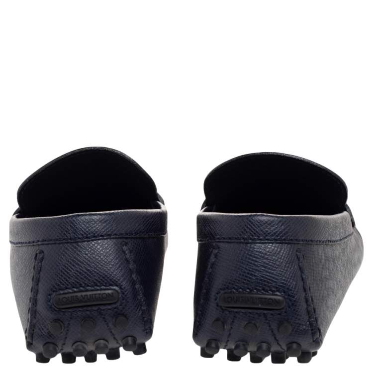 Pre Owned Louis Vuitton Navy Blue Leather Hockenheim Slip On Loafers Size 42