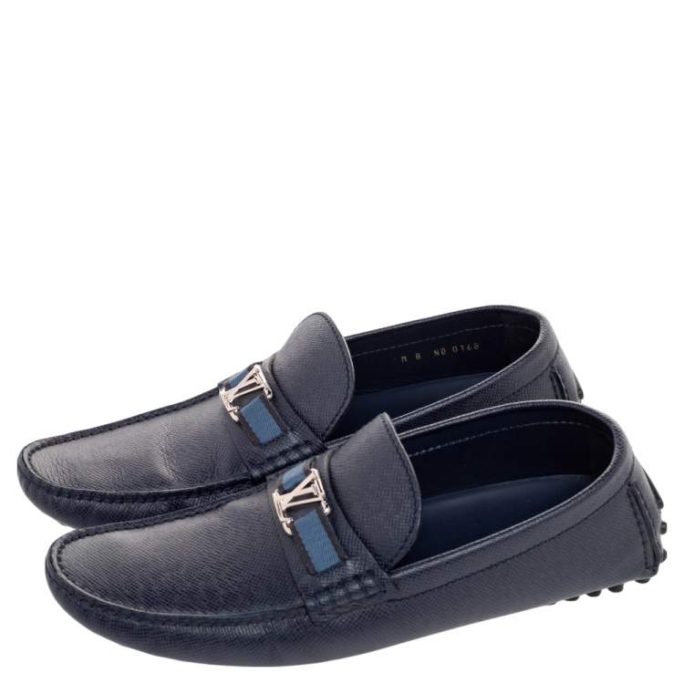 Pre Owned Louis Vuitton Navy Blue Leather Hockenheim Slip On Loafers Size 42
