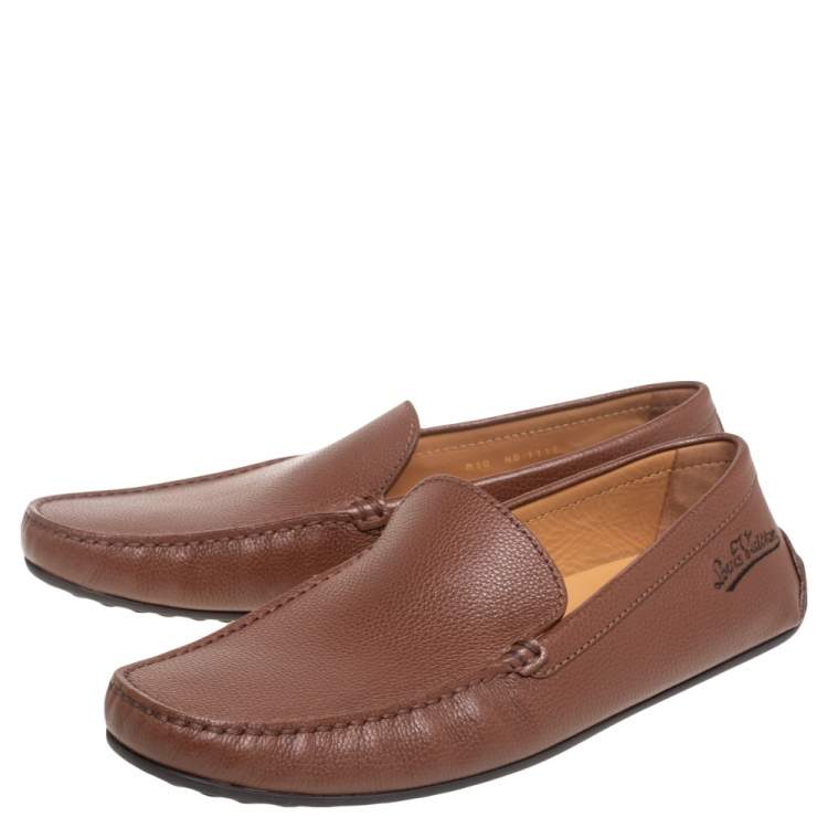 Pre Owned Louis Vuitton Brown Leather Slip On Loafers Size 44