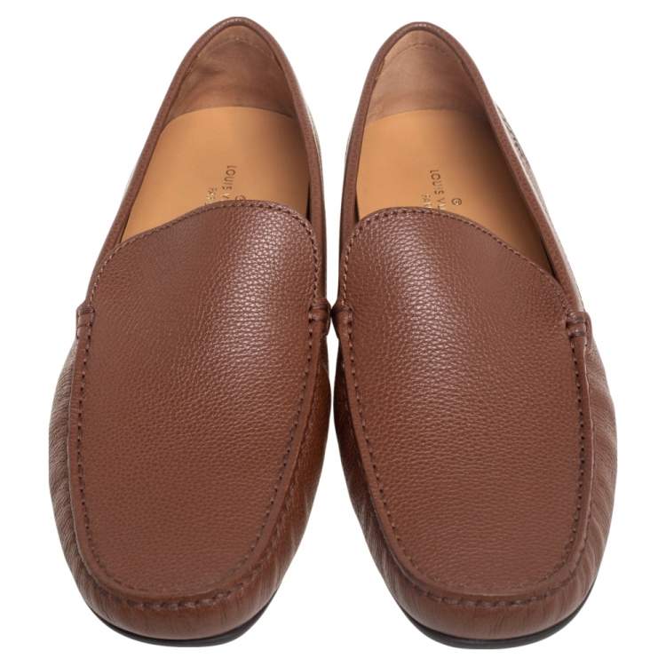 Pre Owned Louis Vuitton Brown Leather Slip On Loafers Size 44