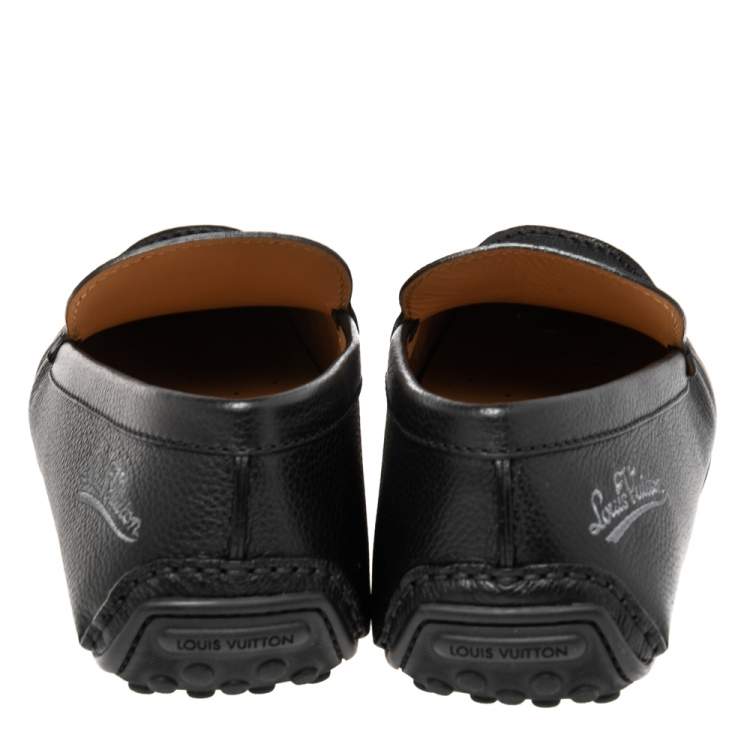 Pre Owned Louis Vuitton Black Leather Slip On Loafers Size 44