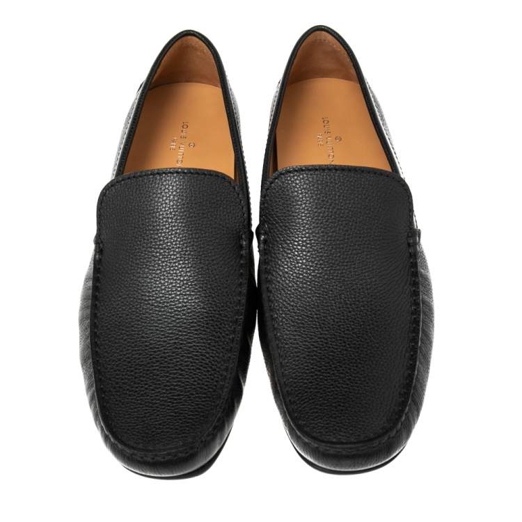 Pre Owned Louis Vuitton Black Leather Slip On Loafers Size 44