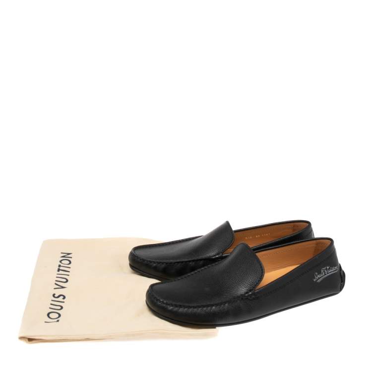 Pre Owned Louis Vuitton Black Leather Slip On Loafers Size 44