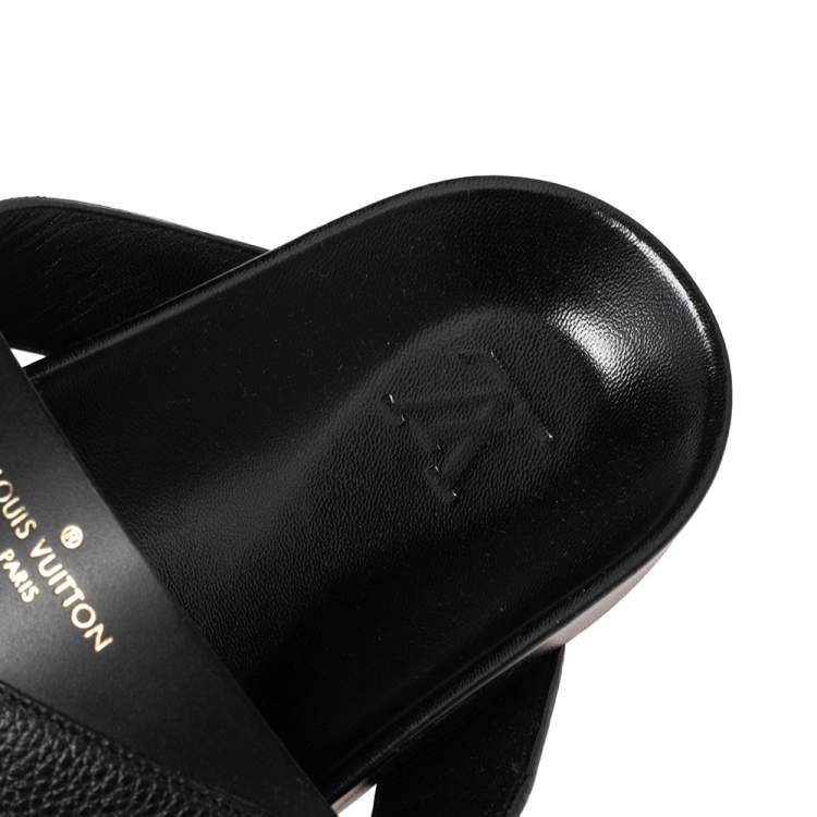 Pre Owned Louis Vuitton Black Leather Mirabeau Mules Size 44.5