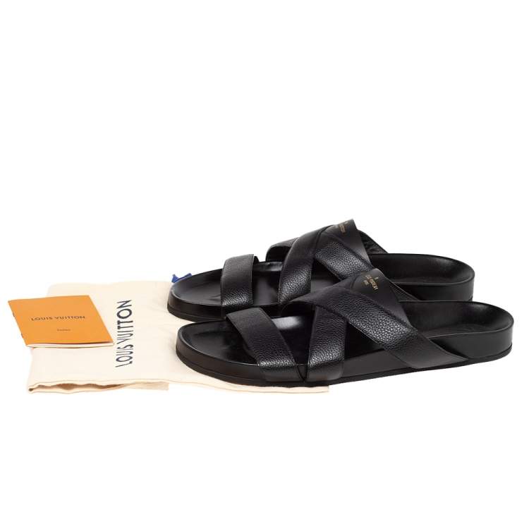 Pre Owned Louis Vuitton Black Leather Mirabeau Mules Size 44.5