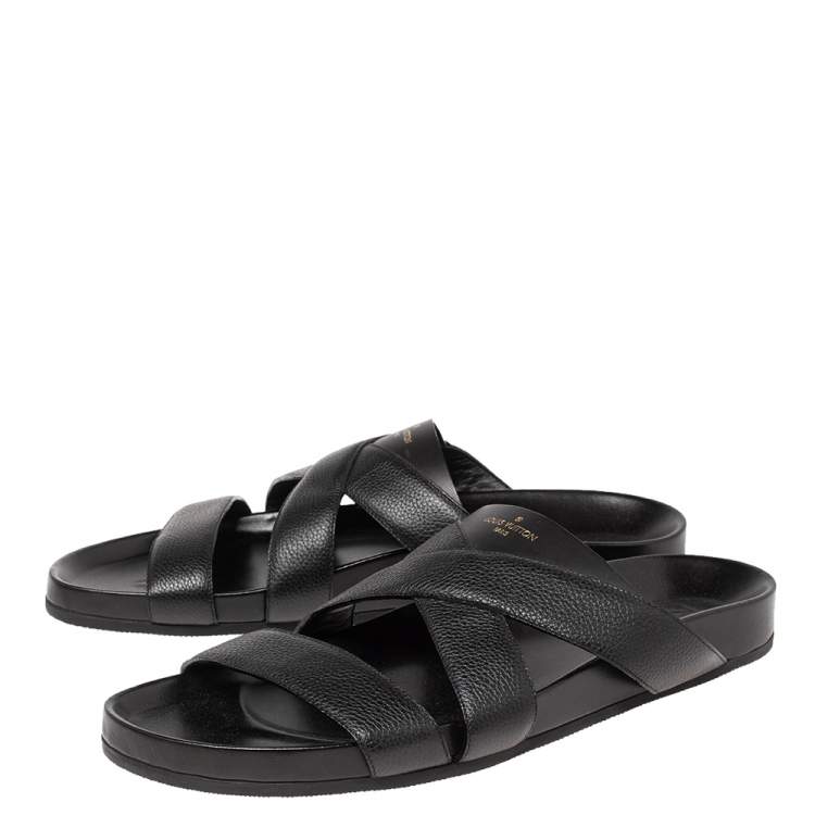 Pre Owned Louis Vuitton Black Leather Mirabeau Mules Size 44.5