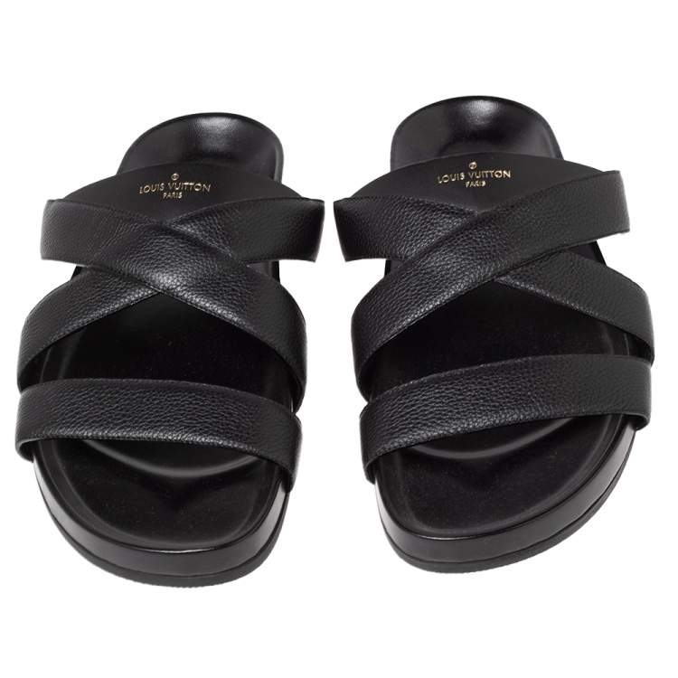 Pre Owned Louis Vuitton Black Leather Mirabeau Mules Size 44.5