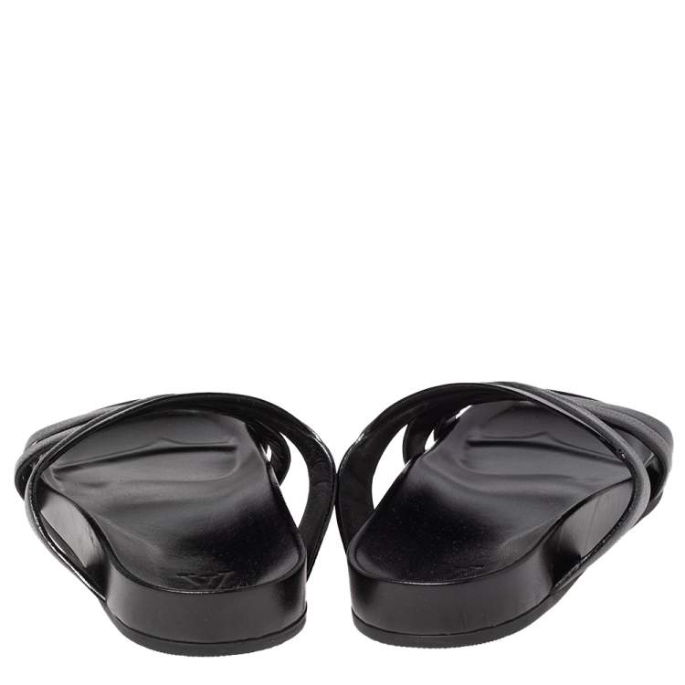 Pre Owned Louis Vuitton Black Leather Mirabeau Mules Size 44.5