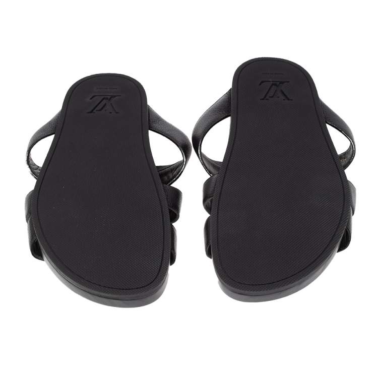 Pre Owned Louis Vuitton Black Leather Mirabeau Mules Size 44.5
