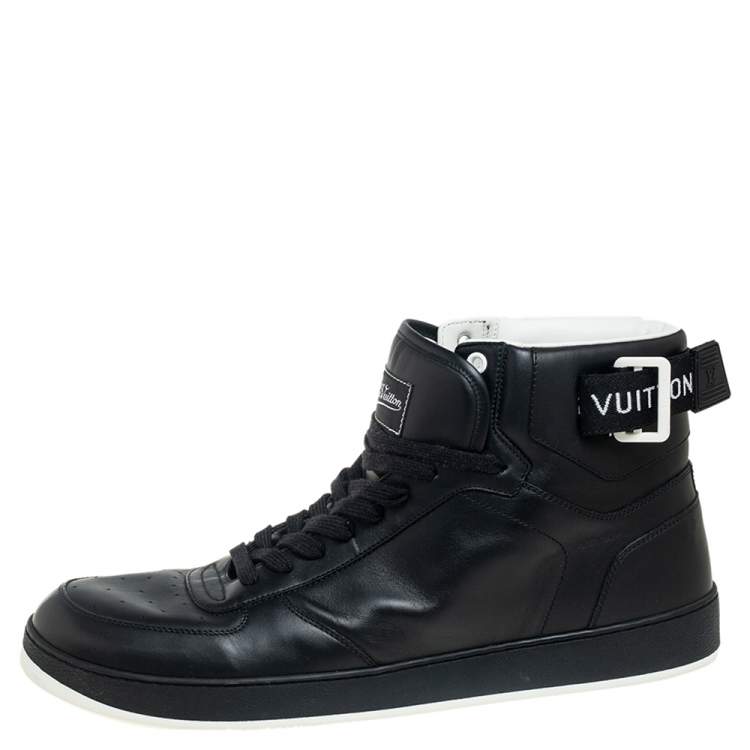 LOUIS VUITTON Calfskin Monogram Mens Rivoli High Top Sneakers 9.5 Black  902836