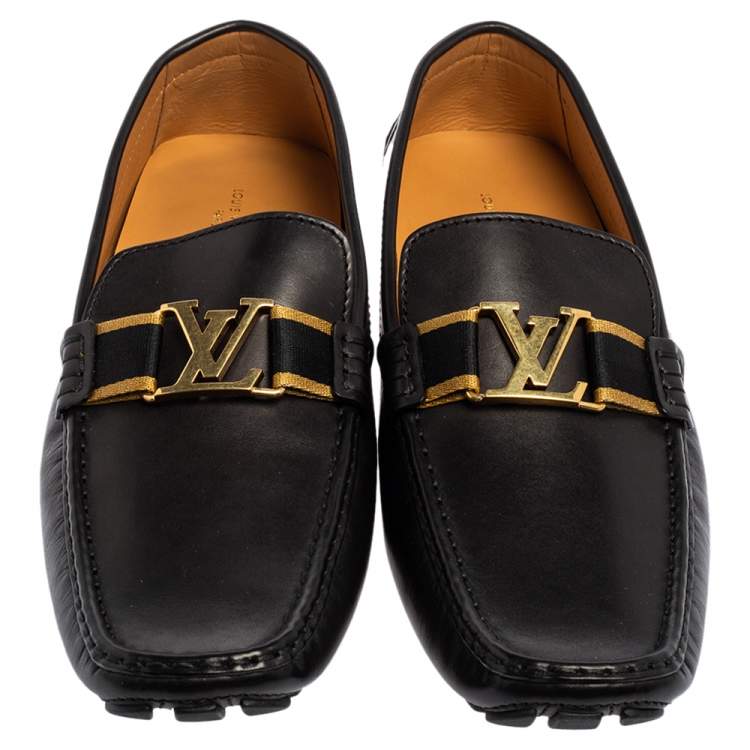 Pre Owned Louis Vuitton Black Leather Monte Carlo Mocassins Size 48