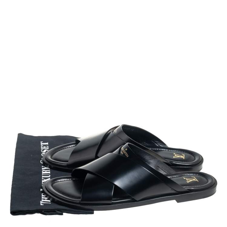 Pre Owned Louis Vuitton Black Glossy Leather Foch Mules Size 46