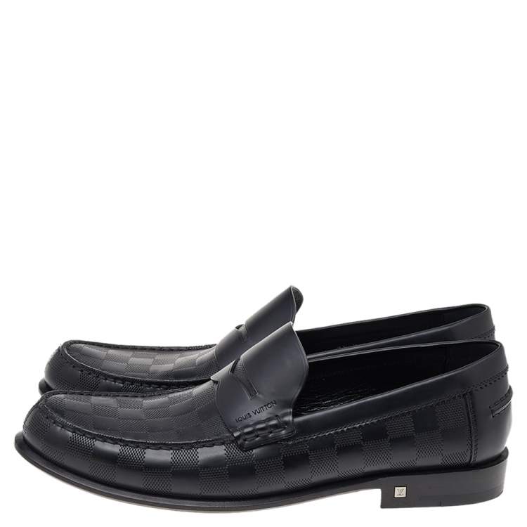 Pre Owned Louis Vuitton Black Leather Damier Infini Hockenheim Loafers Size 41.5