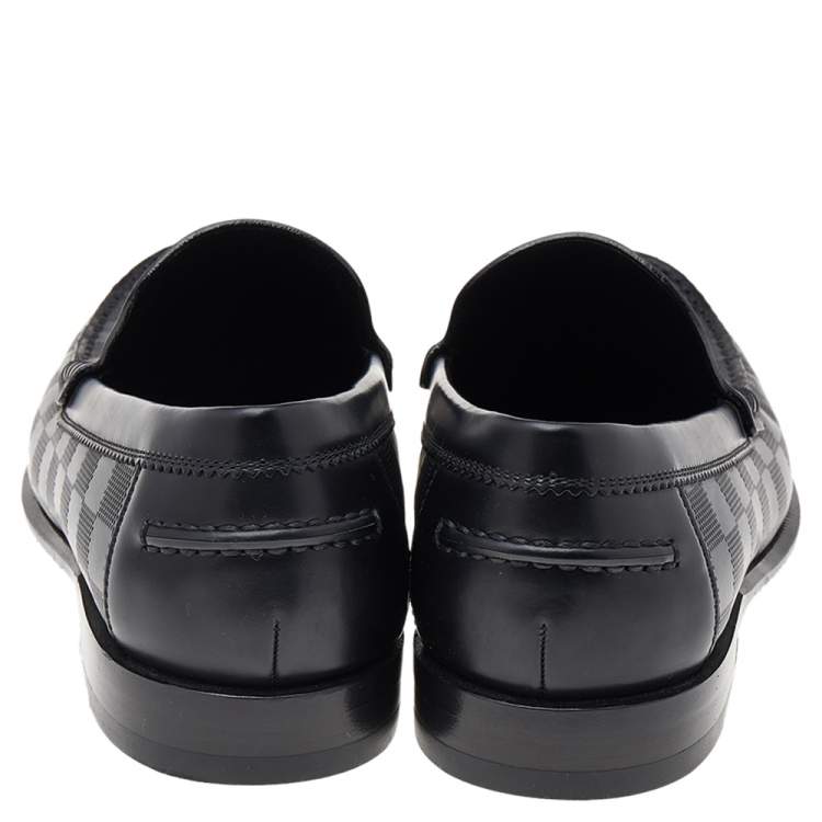 Pre Owned Louis Vuitton Black Leather Damier Infini Hockenheim Loafers Size 41.5