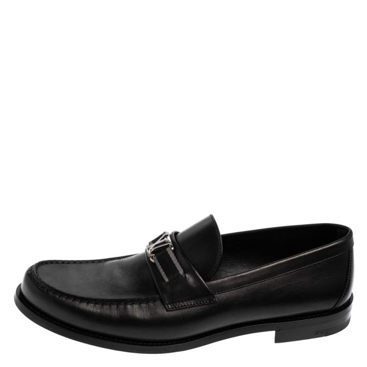 Pre Owned Louis Vuitton Black Leather Montaigne Loafers Size 44