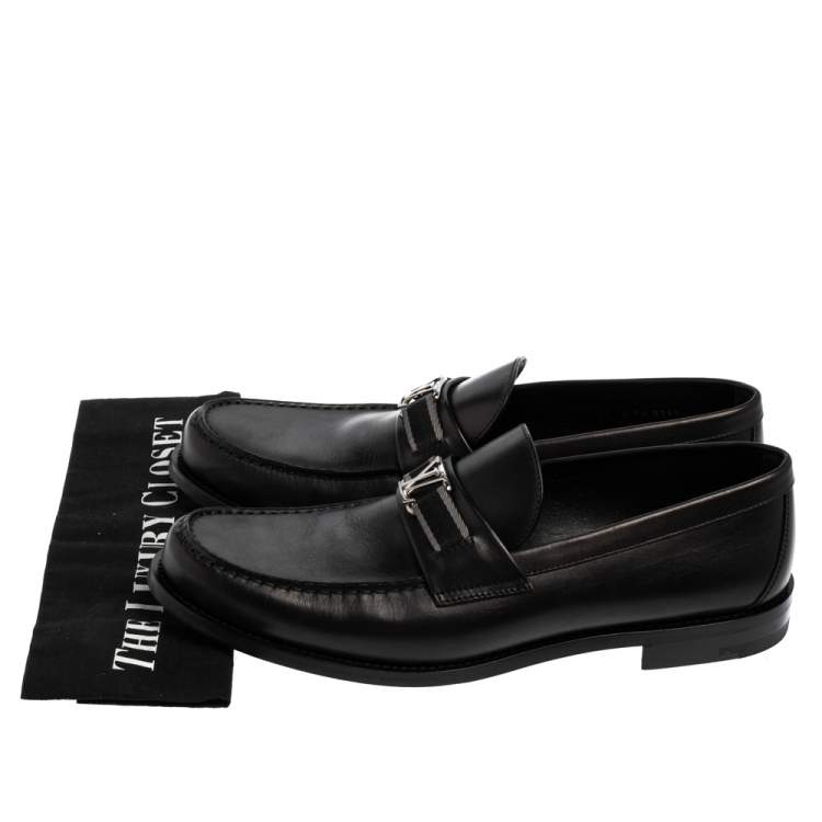 Pre Owned Louis Vuitton Black Leather Montaigne Loafers Size 44