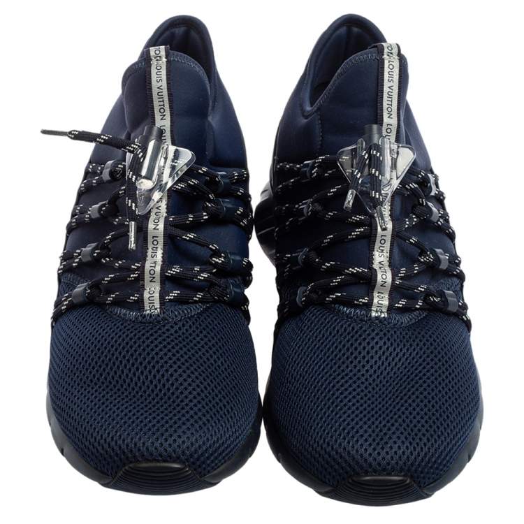 Pre Owned Louis Vuitton Navy Blue Fabric And Mesh Fastlane Sneakers Size 43