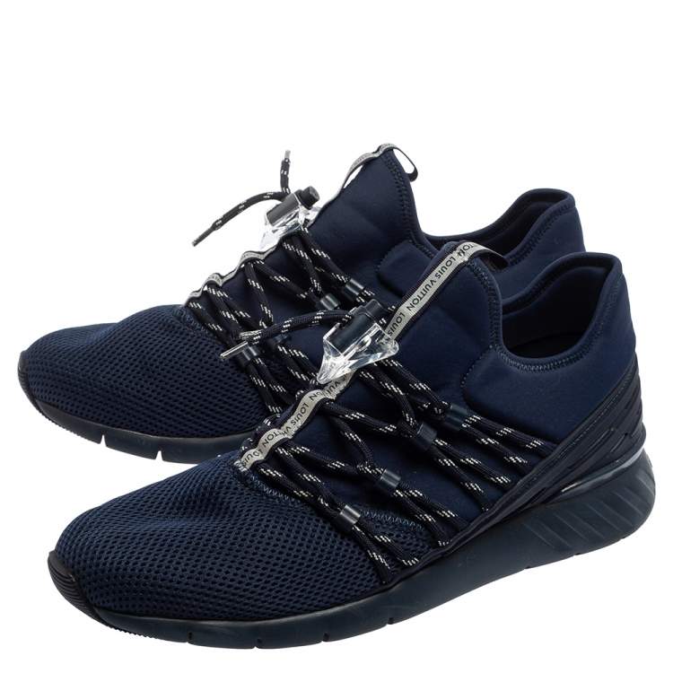 Pre Owned Louis Vuitton Navy Blue Fabric And Mesh Fastlane Sneakers Size 43