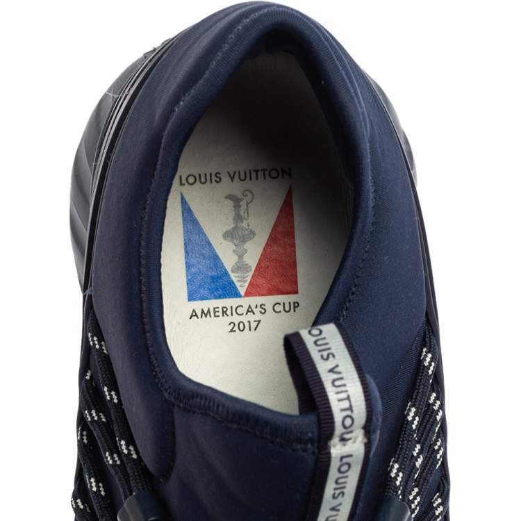 Pre Owned Louis Vuitton Navy Blue Fabric And Mesh Fastlane Sneakers Size 43