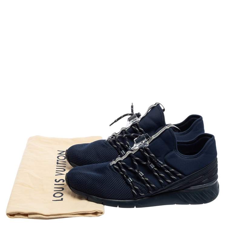 Pre Owned Louis Vuitton Navy Blue Fabric And Mesh Fastlane Sneakers Size 43